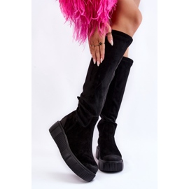 PL5 Cizme de piele intoarsa cu platforma Black Spectrum negru 1