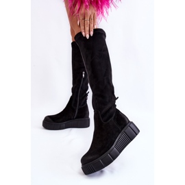 PL5 Cizme de piele intoarsa cu platforma Black Spectrum negru 2