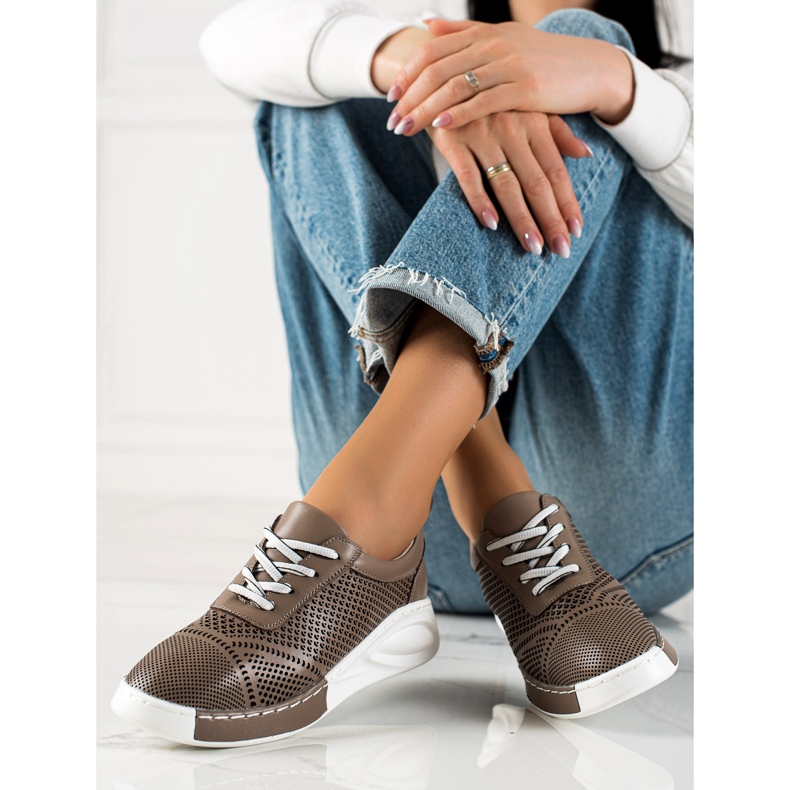 ARTIKER Adidași din piele ușoară maro 2