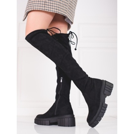 Shelovet mușchetari cu platformă de damă din piele intoarsa neagra negru 1