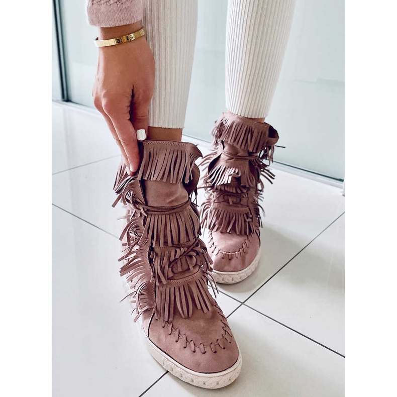 BM Tenisi Peggy Pink din piele intoarsa cu franjuri roz 2