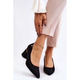 PS1 Pompe clasice din piele intoarsa cu toc inalt cu decor negru Derren 1