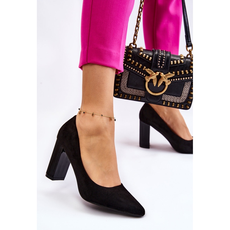 Pompe din piele intoarsa pe un toc la moda Negru Estellia 2