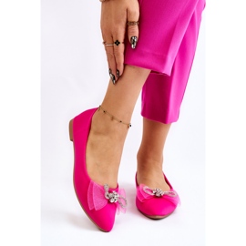 PS1 Balerini de damă cu decolteu în V, cu fundă decorativă fucsia luminoasă roz 1