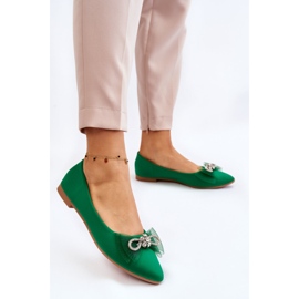 PS1 Balerini ascuțiți de damă cu fundă decorativă verde luminoasă 2 PS1 Balerini ascuțiți de damă cu fundă decorativă verde luminoasă 2