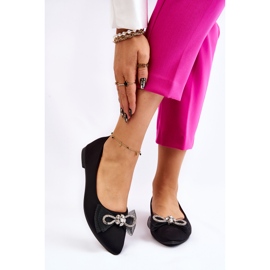 PS1 Balerini ascuțiți de damă, cu fundă decorativă, negru, luminos 1