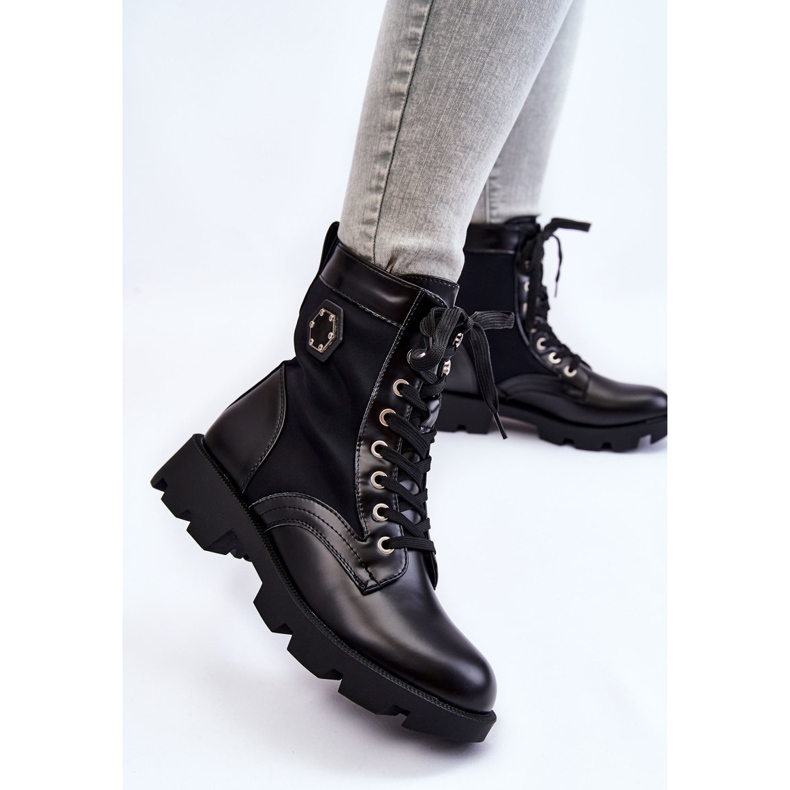 PG1 Cizme de damă Trapper cu șireturi, cu negru încălzitor Nomi 2