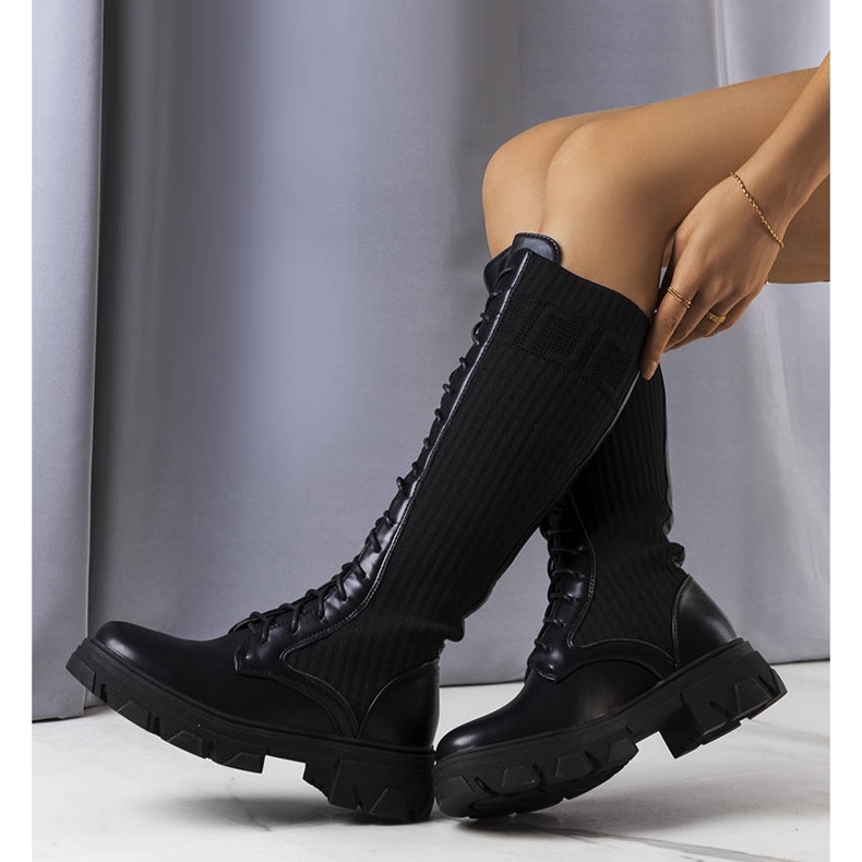 BM Cizme negre cu șireturi de la Montis negru 1 BM Cizme negre cu șireturi de la Montis negru 1