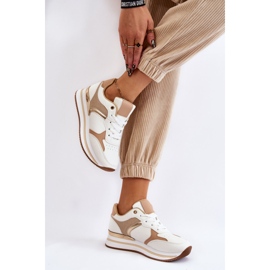 PG1 Pantofi sport cu pană la modă de damă alb și bej Yuki 2