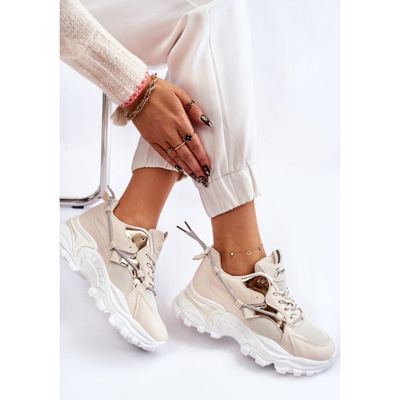 PA1 Pantofi Sport Dama Cu Siret Pe Platforma Bej Minea 1