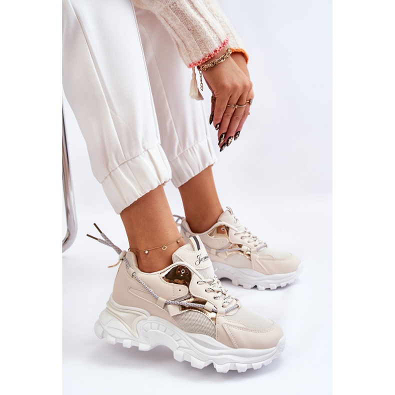 PA1 Pantofi Sport Dama Cu Siret Pe Platforma Bej Minea 2