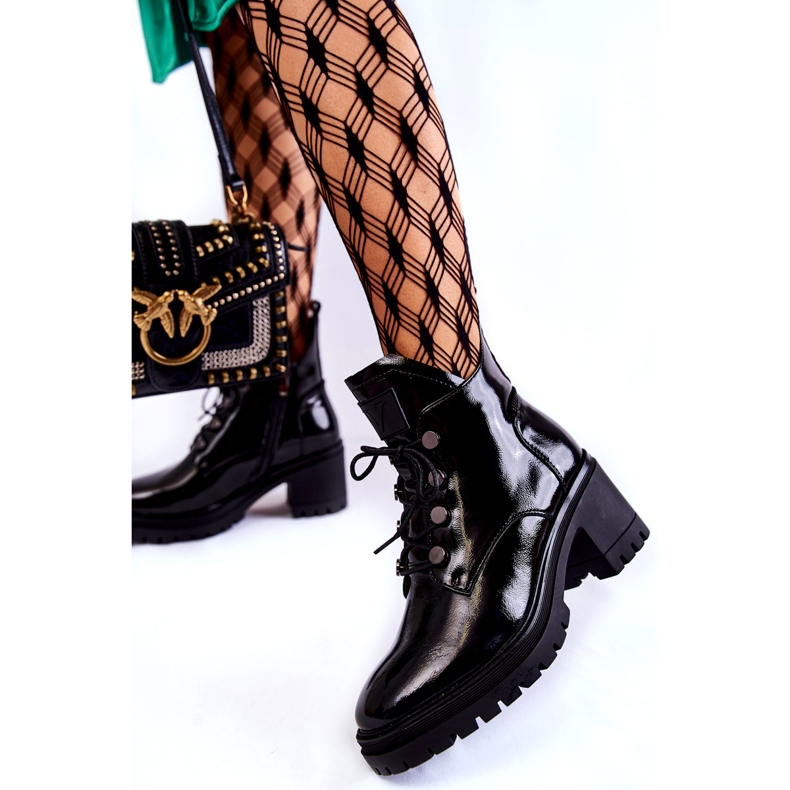 Vinceza Cizme lăcuite calde cu șireturi Ragnhild negru 1