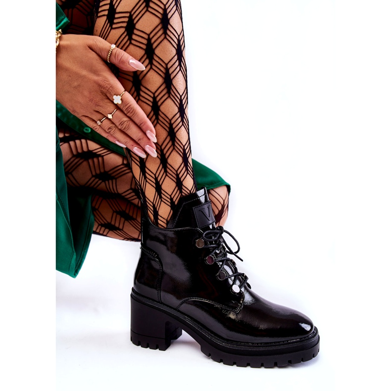 Vinceza Cizme lăcuite calde cu șireturi Ragnhild negru 3