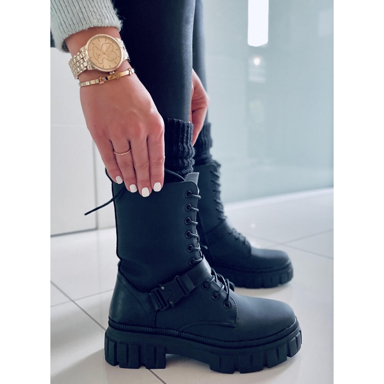 BM Kieran Cizme plate cu șireturi negre negru 1 BM Kieran Cizme plate cu șireturi negre negru 1