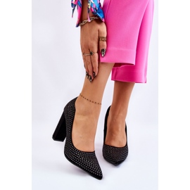 Pompe din piele intoarsa cu crampoane decorative Black Dories negru 1