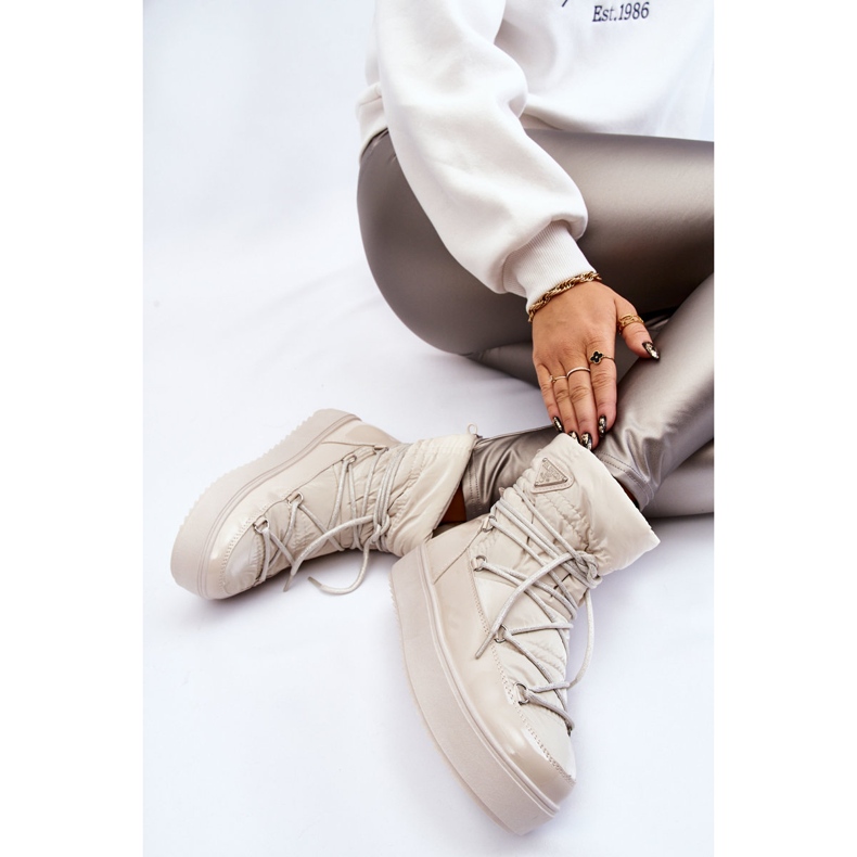 PM1 Cizme de zăpadă cu șireturi la modă de damă, Bej deschis Carrios 1