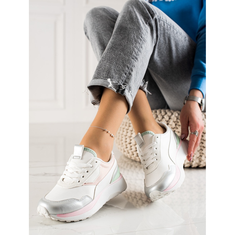 TRENDI Adidași colorați pe platformă alb roz argint 1