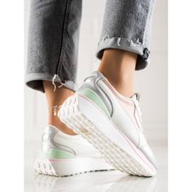 TRENDI Adidași colorați pe platformă alb roz argint 4