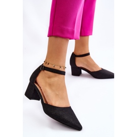 PG1 Pompe la modă, strălucitoare, cu toc mic, Leilany negru 2