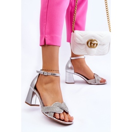 PA1 Sandale Pe Toc Scăzut Cu Strasuri Silver Monra argint 2