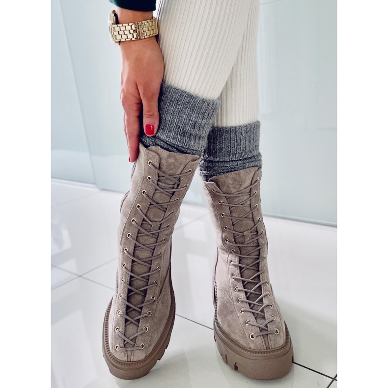 BM Cizme de dama cu siret Wayne Khaki bej gri 1 BM Cizme de dama cu siret Wayne Khaki bej gri 1