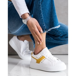 SHELOVET Adidași casual din piele ecologică alb galben 2