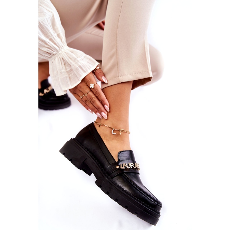 Mocasini din Piele Litere La.Fi 210001B-PU Negru 4