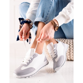 TRENDI Pantofi sport clasici din piele ecologica alb gri 1