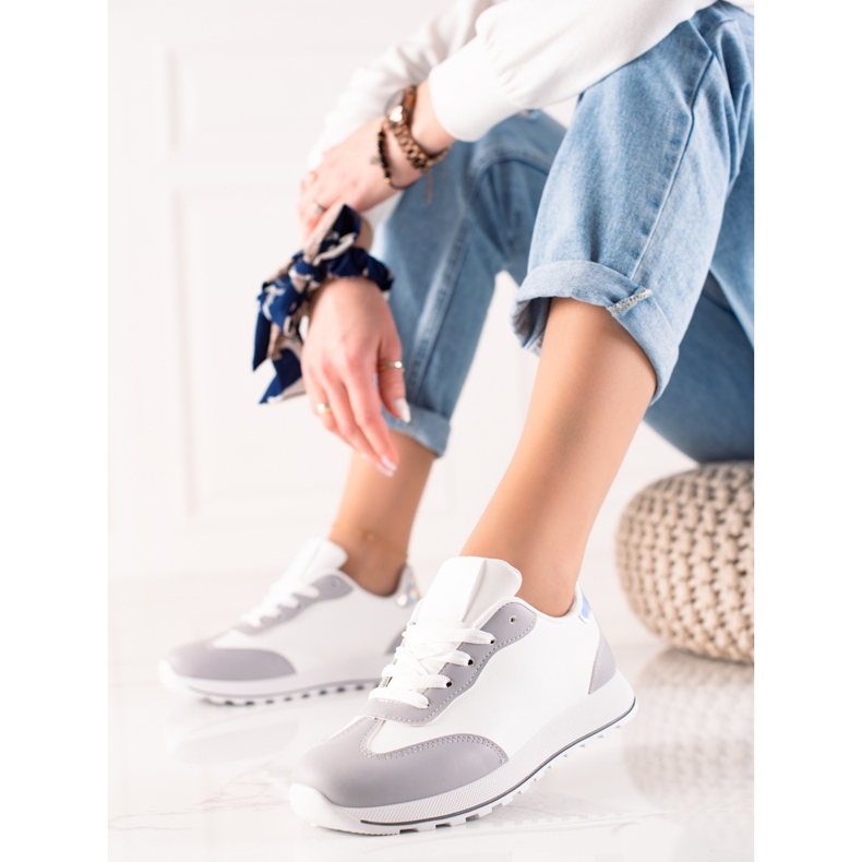 TRENDI Pantofi sport clasici din piele ecologica alb gri 2