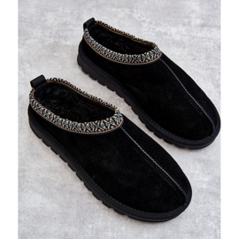 Papuci de piele intoarsa de dama cu blana Black Buffie negru 2 Papuci de piele intoarsa de dama cu blana Black Buffie negru 2