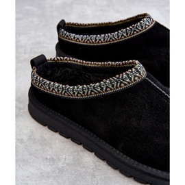 Papuci de piele intoarsa de dama cu blana Black Buffie negru 1