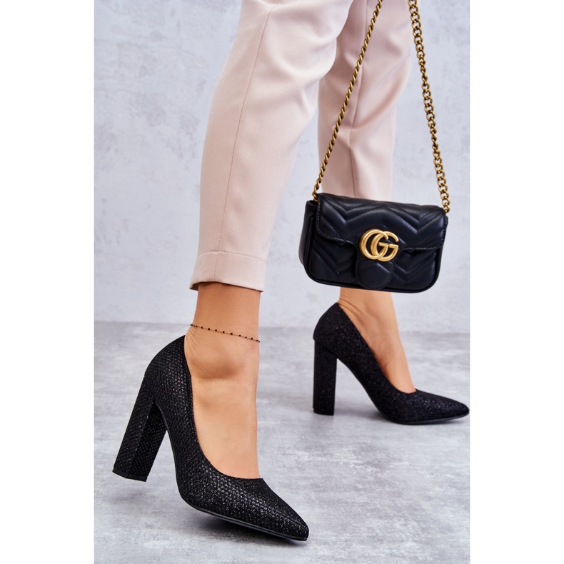 Pompe strălucitoare Pe Toc Negru Elmira 2