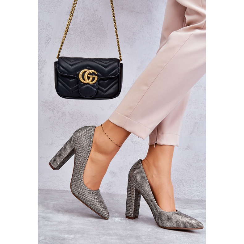 PA1 Pompe strălucitoare Pe Toc Argintiu-Aur Elmira maro 2