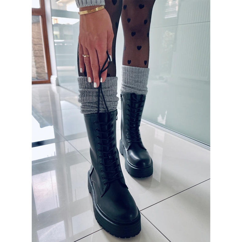 BM Cizme cu șireturi pe talpă înaltă Rage Black negru 2