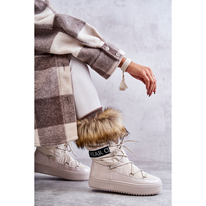 Cizme de zăpadă dantelate bej pentru femei 4