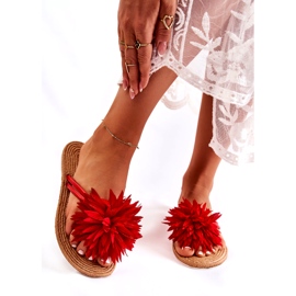 WJ1 Flip-flops dama cu decor din stofa rosie Eviana roșu 3