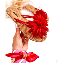 WJ1 Flip-flops dama cu decor din stofa rosie Eviana roșu 2