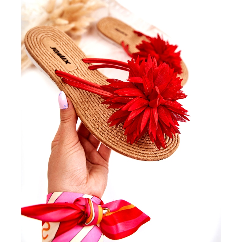 WJ1 Flip-flops dama cu decor din stofa rosie Eviana roșu 2