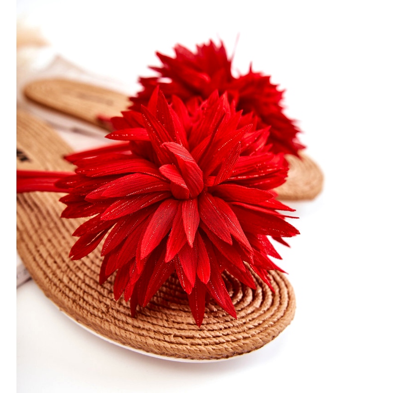 WJ1 Flip-flops dama cu decor din stofa rosie Eviana roșu 1