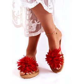 WJ1 Flip-flops dama cu decor din stofa rosie Eviana roșu 4