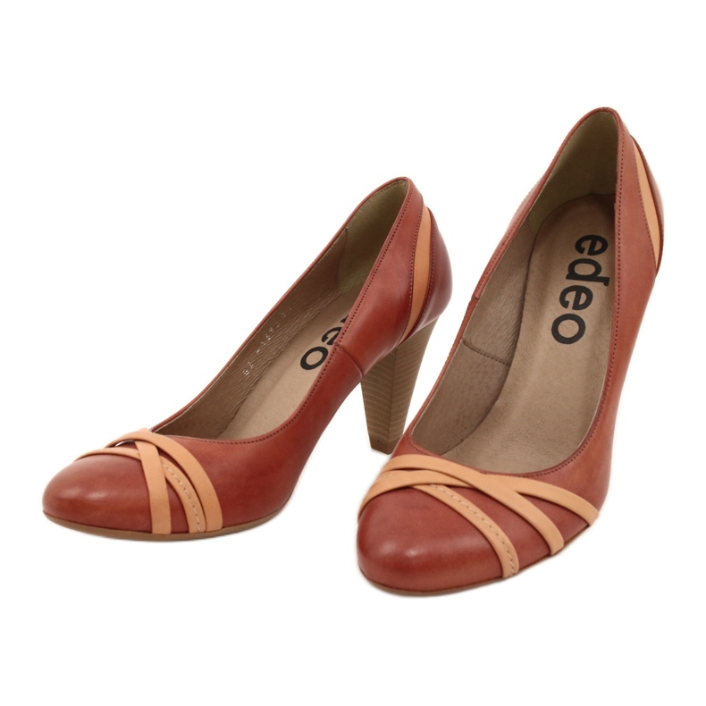Pompe din piele pentru femei 1392 maro decorat cu dungi Edeo 2