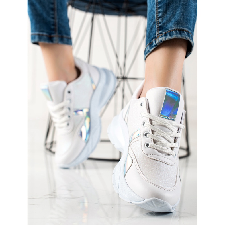 TRENDI Adidași cu sclipici alb argint 1