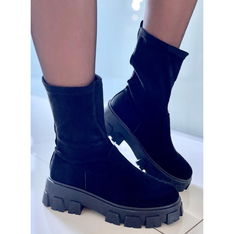 PA1 Phyllis Cizme plate din piele intoarsa neagra negru 1