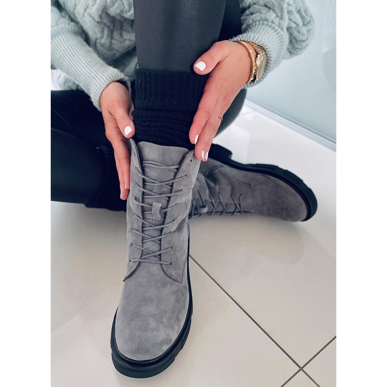 PA1 Cizme cu șireturi Lavey Grey din piele intoarsa gri 1