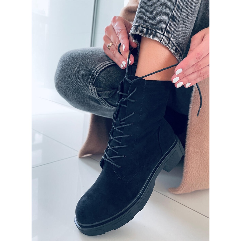 PA1 Lavey Cizme negre din piele intoarsa cu siret negru 2