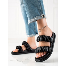 J. Star Papuci negri cu dungi negru 2