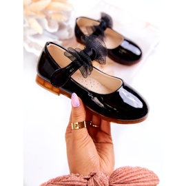 Vinceza Balerini pentru copii din piele lacuita cu Velcro si fundita, negri negru 1