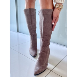 PA1 Cizme Farrah Khaki din piele intoarsa cu toc bej gri 2