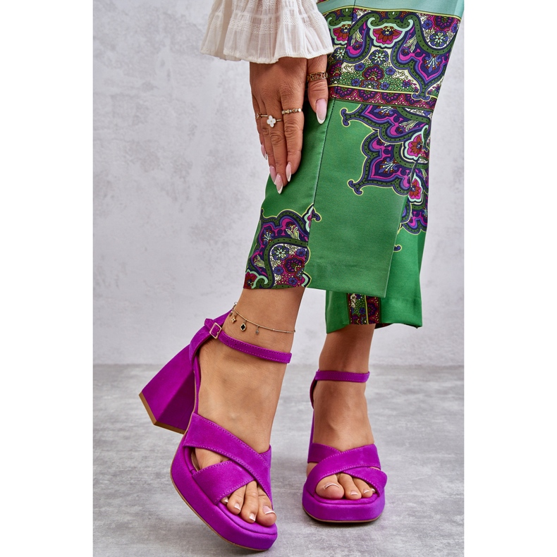 Lewski Shoes Sandale de damă din piele intoarsa cu toc inalt Pantofi Leski 3221 fucsia roz 1