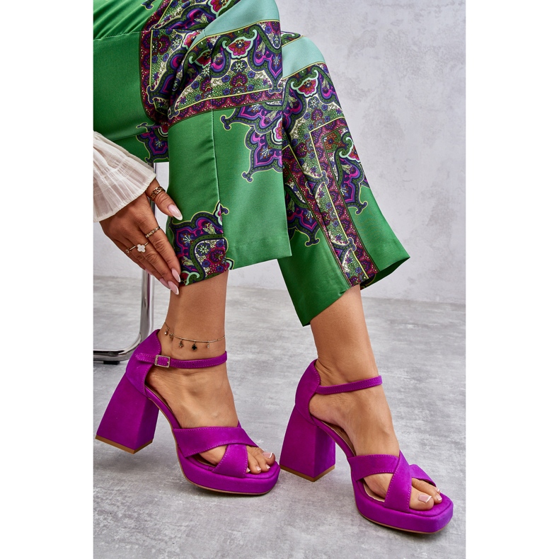 Lewski Shoes Sandale de damă din piele intoarsa cu toc inalt Pantofi Leski 3221 fucsia roz 2